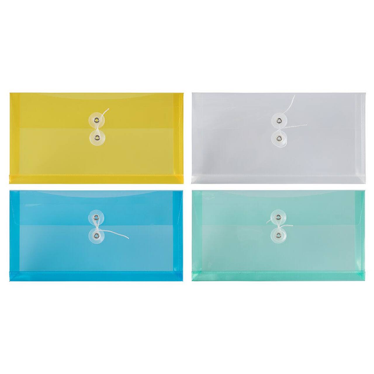 JAM Paper 5.25" x 10" Assorted Plastic Button String Booklet Envelopes, 24ct.